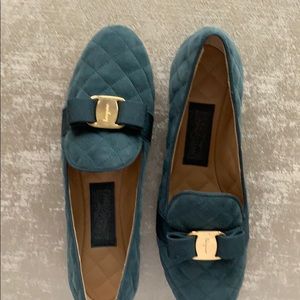 Salvatore Ferragamo Blue Quilted Loafers